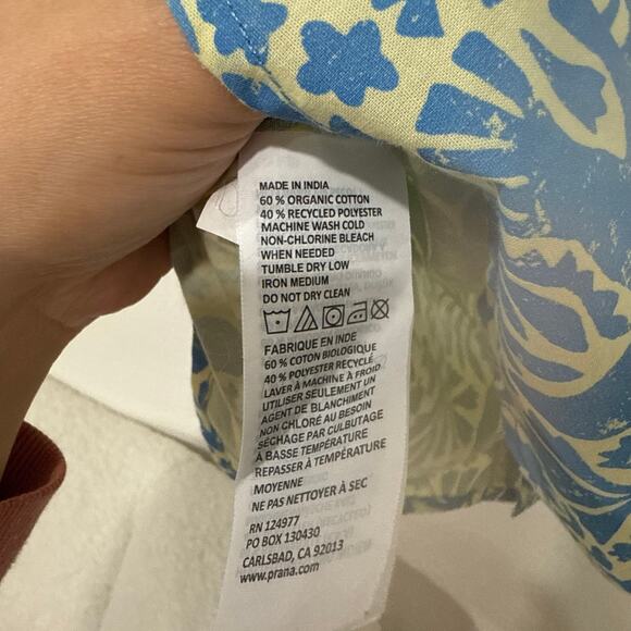 Prana Men's Stimmersee Blue Yellow Floral Bird Print Button Down Shirt Large - Picture 4 of 5